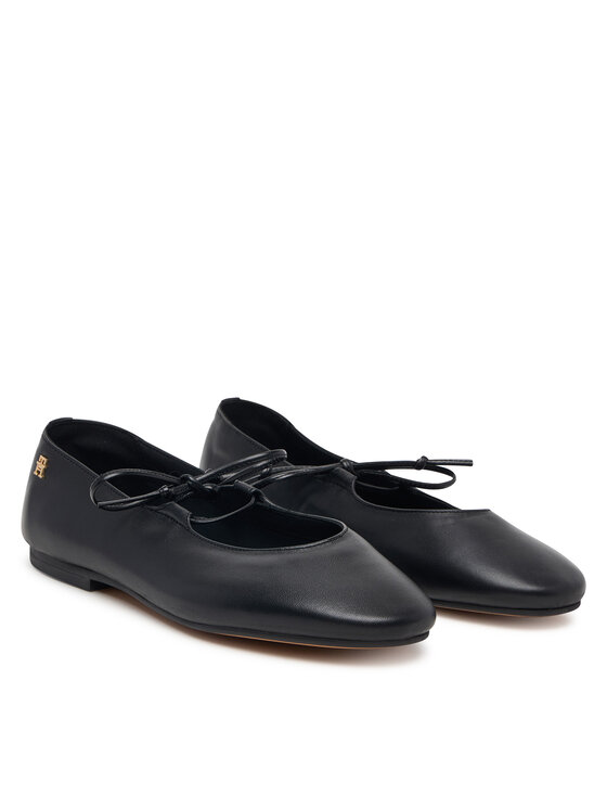 Tommy Hilfiger Balerinke Tommy Hilfiger Lace-Up Leather Ballerina FW0FW09542 Črna