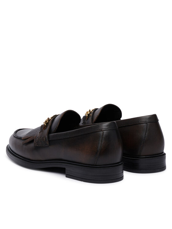 Tommy Hilfiger Loafers Tommy Hilfiger Th Chain Fringe Leather Loafer FW0FW09668 Σκούρο καφέ