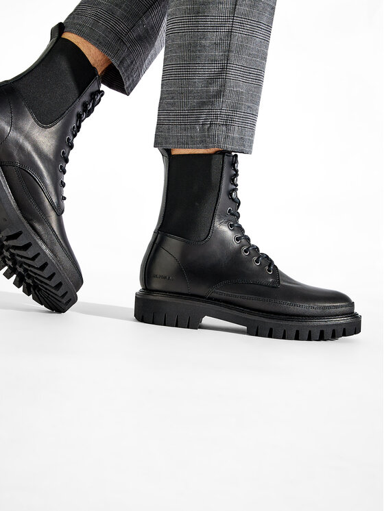Tommy Hilfiger Turistická obuv Tommy Hilfiger Premium Casual Chunky Lth Boot FM0FM04187 Černá