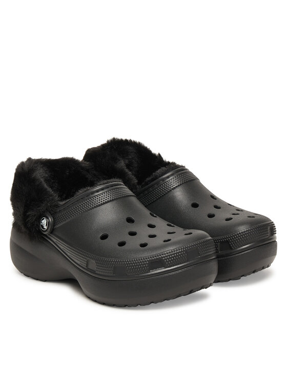 Crocs Шльопанці Crocs Classic Platform Fuzz Lined Clog 212854 Чорний