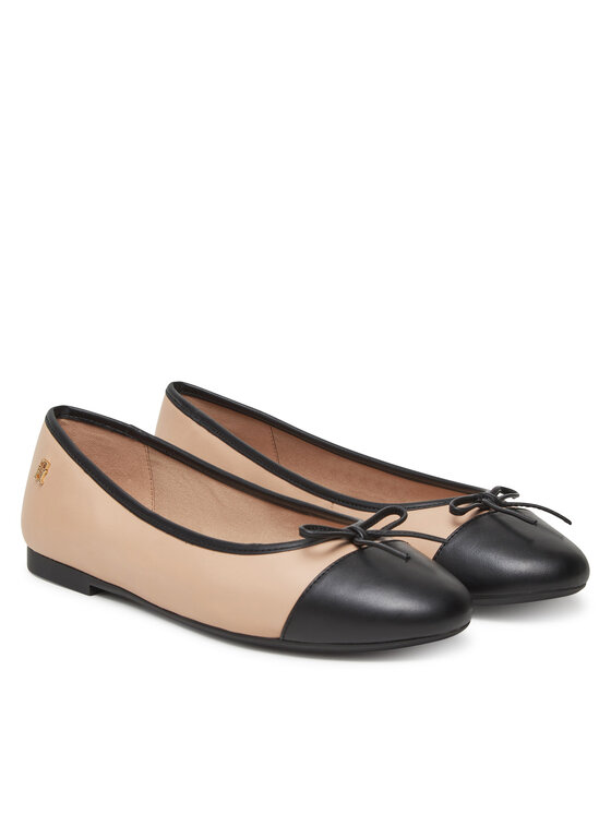 Tommy Hilfiger Balerina Tommy Hilfiger Toe Cap Leather Ballerina FW0FW08759 Ekru