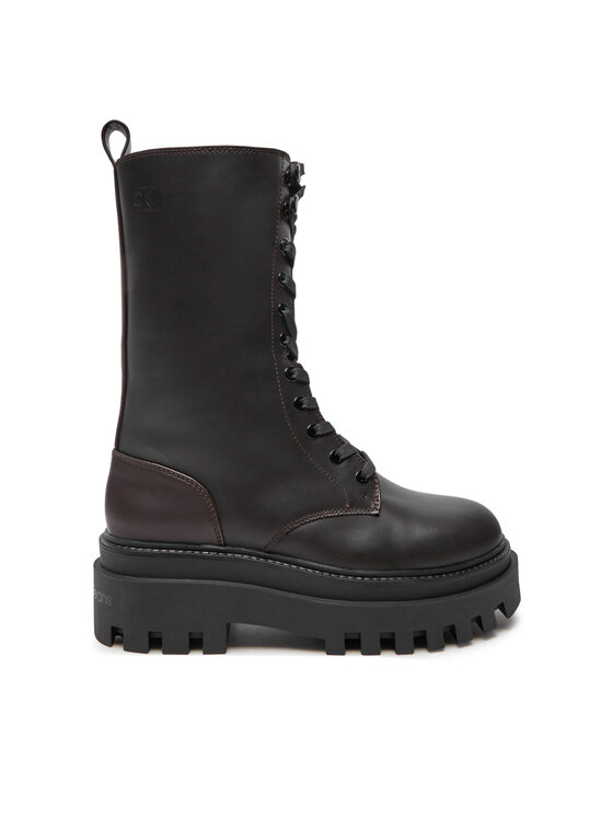 Calvin Klein Jeans Členková obuv s elastickým prvkom Calvin Klein Jeans Flatform Lace Up Boot Mg Lth YW0YW01544 Hnedá