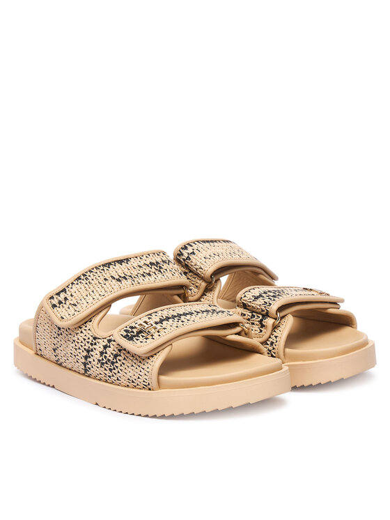 Tommy Hilfiger Şlapi Tommy Hilfiger Double Strap Raffia FW0FW09122 Bej