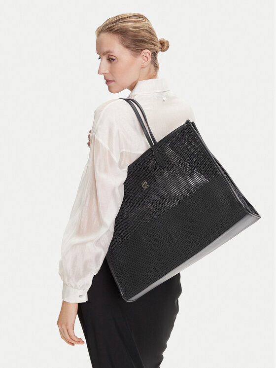 Tommy Hilfiger Ročna torba Tommy Hilfiger Th City Summer Tote Woven AW0AW17640 Črna