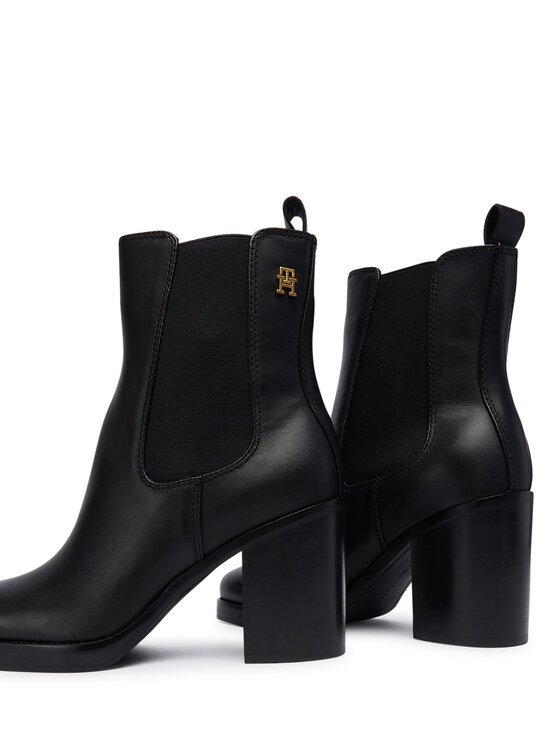 Tommy Hilfiger Īsie zābaki Tommy Hilfiger Square Toe Chelsea High Block Hl FW0FW08844 Melns