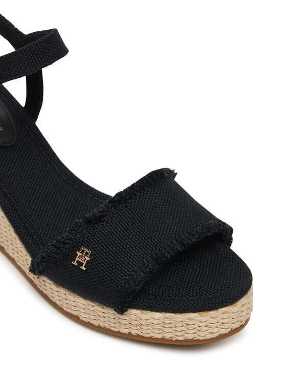 Tommy Hilfiger Сандали Tommy Hilfiger Mid Woven Wedge Espad Fringe FW0FW09470 Черен