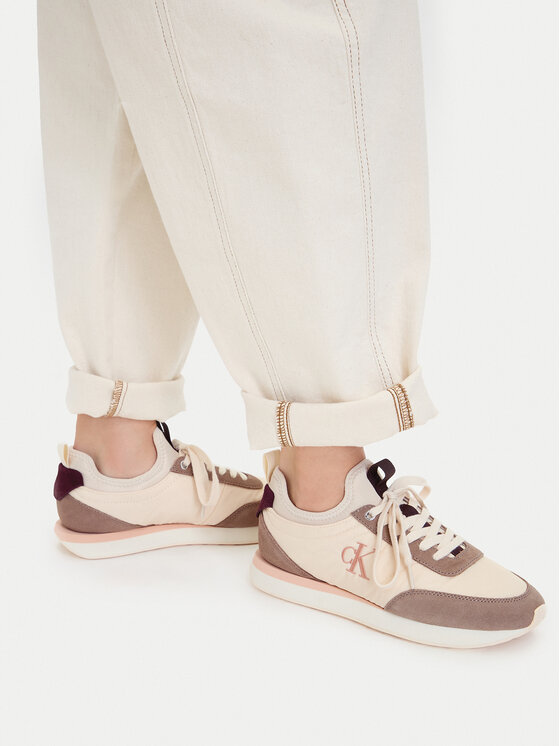 Calvin Klein Sneakersy Calvin Klein Retro Runner Lace Up Sock YW0YW02060 Kremowy