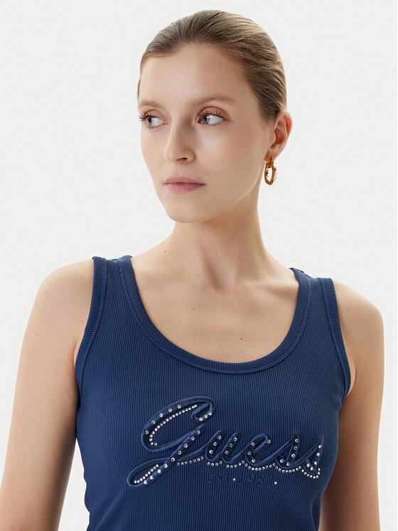 Guess Guess Топ W5YP00 KCXJ2 Cиній Classic Fit