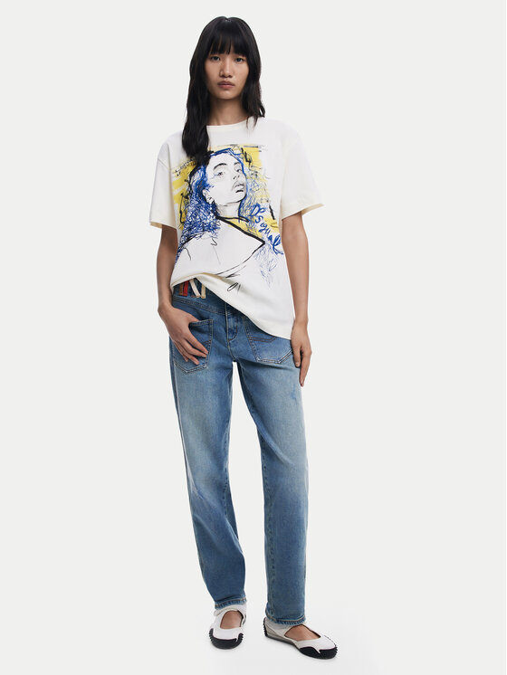 Desigual Desigual Camiseta Portrait 25WWTK05 Blanco Loose Fit