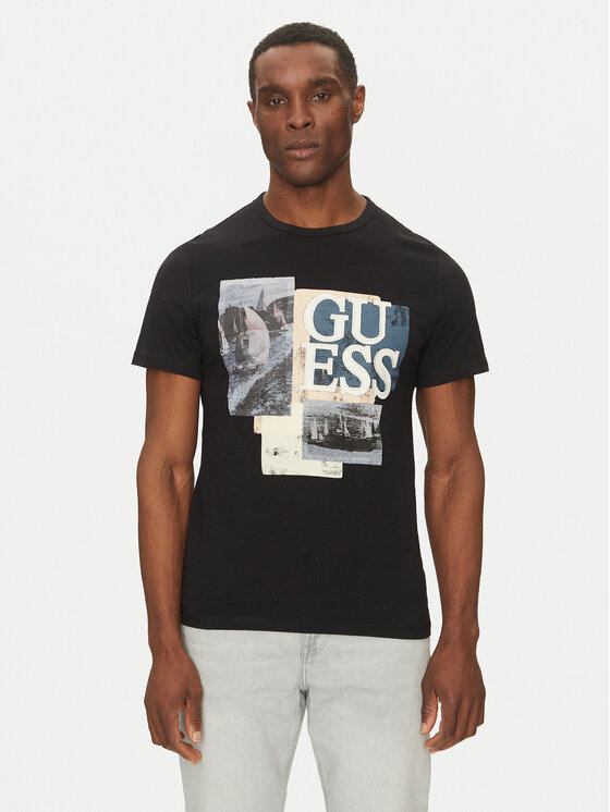 Guess Guess Marškinėliai M5GI04 I3Z14 Juoda Slim Fit