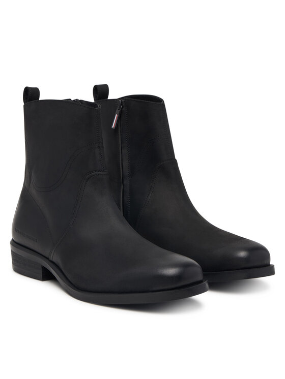 Tommy Hilfiger Členková obuv Tommy Hilfiger Hilfiger Dressy Lth Biker Boot FM0FM06077 Čierna
