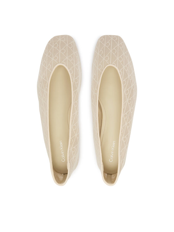 Calvin Klein Μπαλαρίνες Calvin Klein Square Ballerina Aop Mesh HW0HW02937 Εκρού