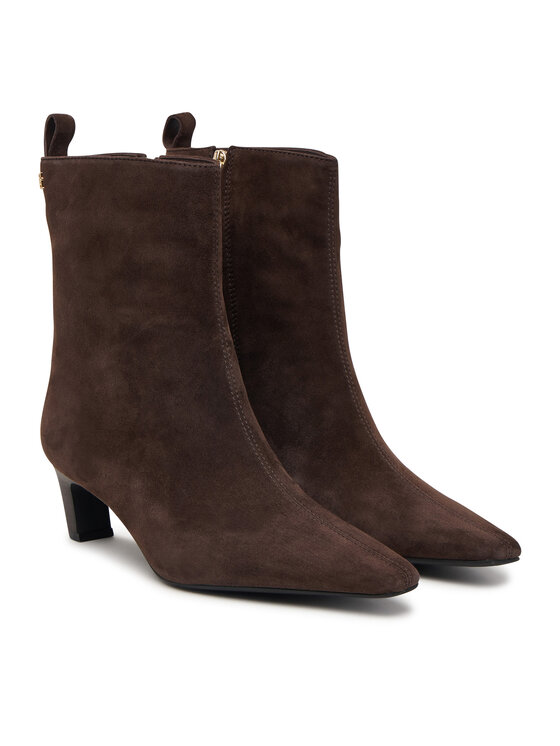 Tommy Hilfiger Botki Tommy Hilfiger Kitten Heel Suede Ankle Boot FW0FW09670 Brązowy ciemny