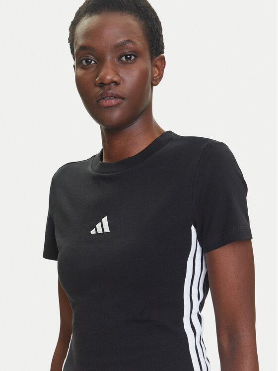 adidas adidas Футболка Essentials 3-Stripes JC8325 Чорний Slim Fit