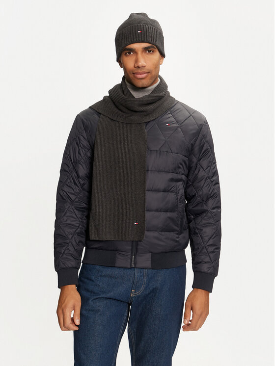 Tommy Hilfiger Zestaw Szalik i Czapka Tommy Hilfiger Flag Pima Cotton Beanie & Scarf AM0AM12937 Szary