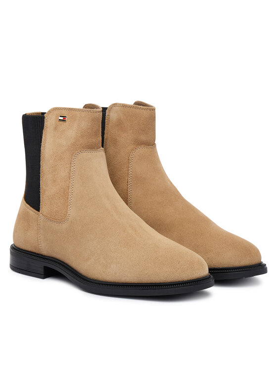 Tommy Hilfiger Ghete Jodhpur Tommy Hilfiger Enamel Flag Suede Ankle Chelsea FW0FW09575 Bej