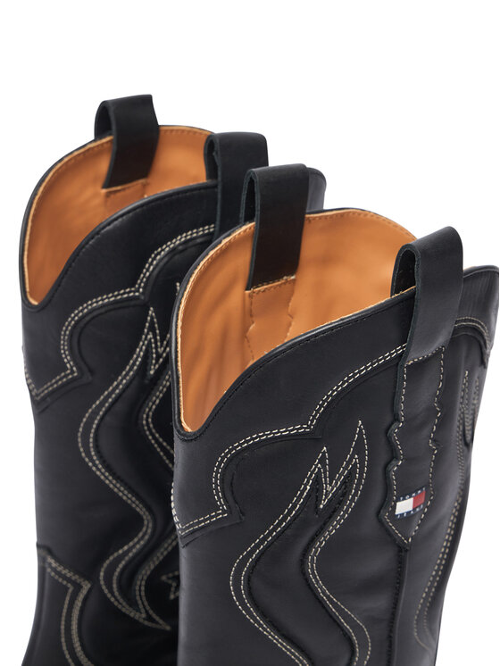 Tommy Jeans Kovboju apavi Tommy Jeans Archive Cowboy Boot Leather EN0EN03046 Melns