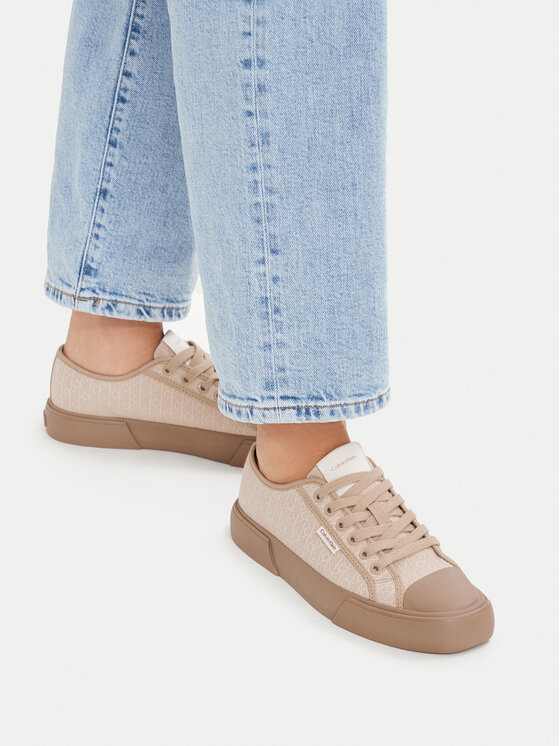 Calvin Klein Plátenky Calvin Klein Vulc Low Laceup Aop Canvas HW0HW03142 Béžová