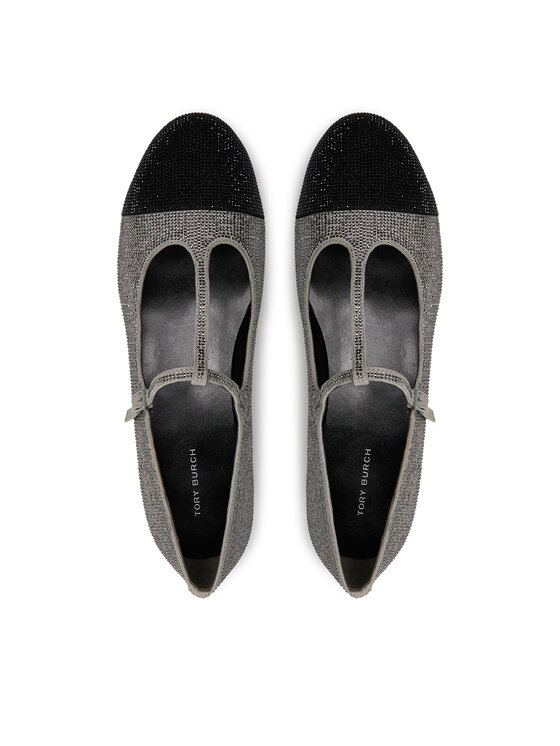 Tory Burch Baleríny Tory Burch Cap-Toe T-Strap Pave Heeled 159830 Strieborná