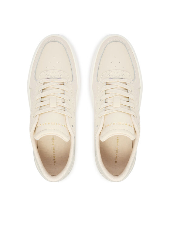 Tommy Hilfiger Superge Tommy Hilfiger Shiny Leather Platform Sneaker FW0FW09364 Écru