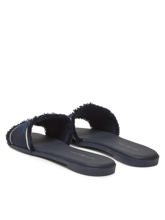 Tommy Hilfiger Iešļūcenes Tommy Hilfiger Fringe Canvas Flat Sandal FW0FW08908 Tumši zils