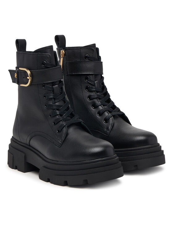 Tommy Hilfiger Scarponcini Tommy Hilfiger Leather Th Buckled Lace-Up Boot FW0FW09550 Nero