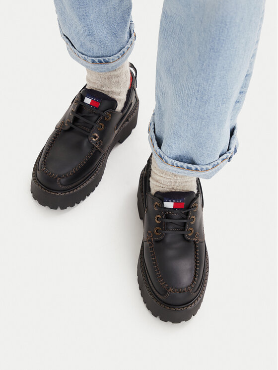 Tommy Jeans Īsi apavi Tommy Jeans Archive '01 Boat Shoe Leather EN0EN03003 Melns