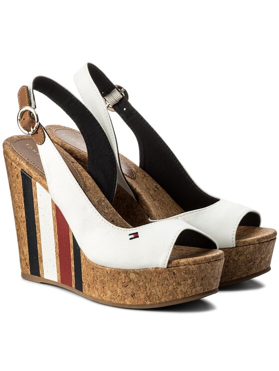 Tommy Hilfiger Sandale Tommy Hilfiger Wedge With Printed Stripes FW0FW02794 Alb