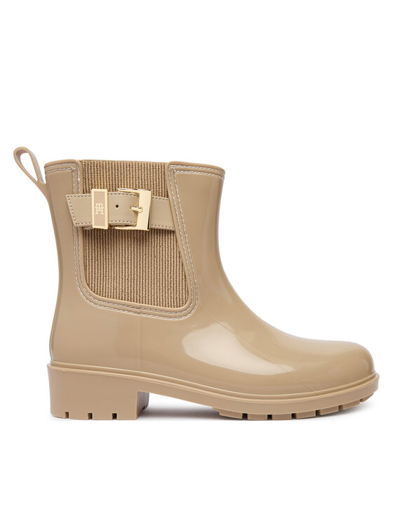 Tommy Hilfiger Gumijasti škornji Tommy Hilfiger Th Buckle Glossy Ankle Rain Boot FW0FW09543 Bež