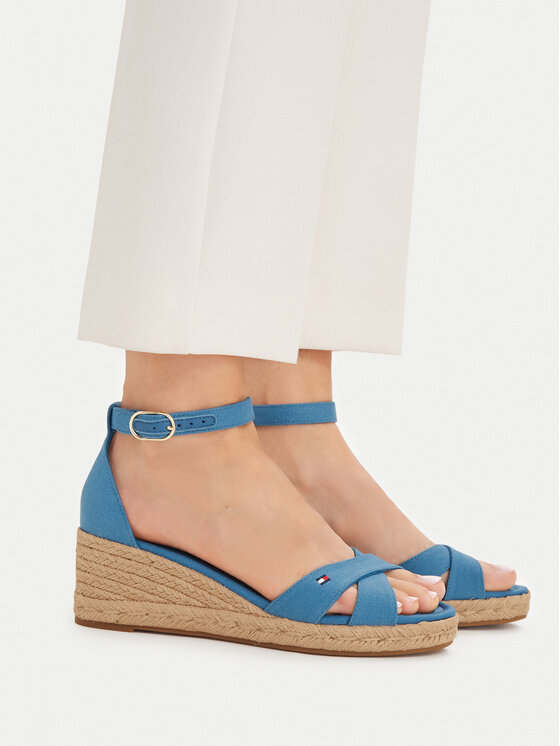 Tommy Hilfiger Espadrilky Tommy Hilfiger Hemp Crossover Strap Wedge Espadrilles FW0FW09332 Modrá