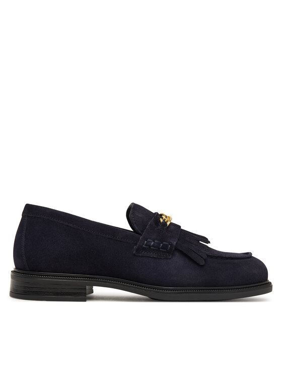 Tommy Hilfiger Loaferice Tommy Hilfiger Th Chain Fringe Suede Loafer FW0FW09918 Tamnoplava