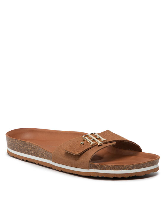 Tommy Hilfiger Natikači Tommy Hilfiger Th Molded Footbed Flat Sandal FW0FW06244 Rjava