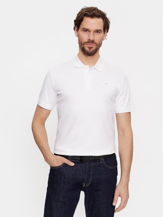 Calvin Klein Calvin Klein Polo marškinėliai Smooth Cotton Slim Polo K10K111657 Balta Regular Fit