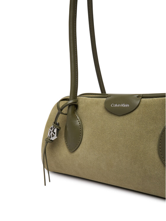 Calvin Klein Torbica Calvin Klein Emblem Trio Suede Shoulder Bag LV04F3888G Tamno zelena