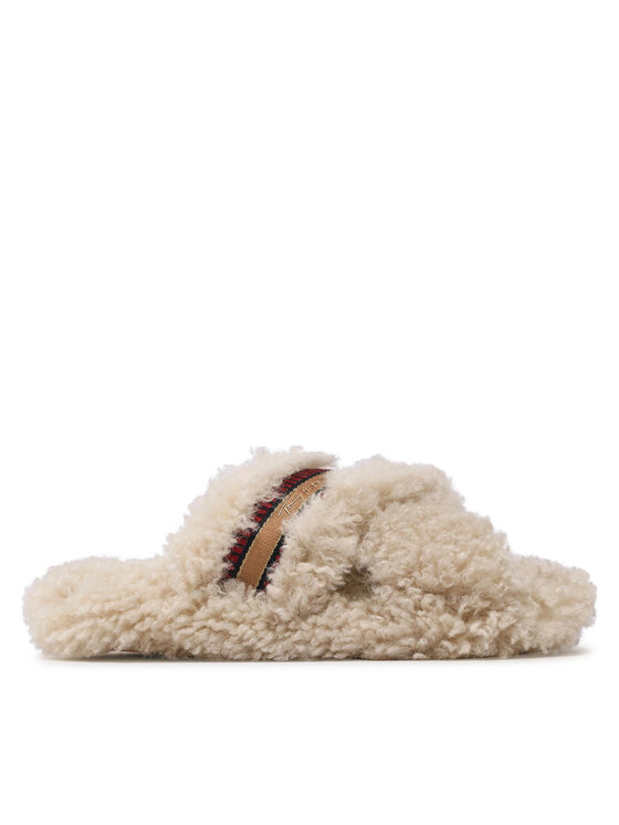 Tommy Hilfiger Copati Tommy Hilfiger Sherpa Fur Home Slippers Strap FW0FW06576 Bež