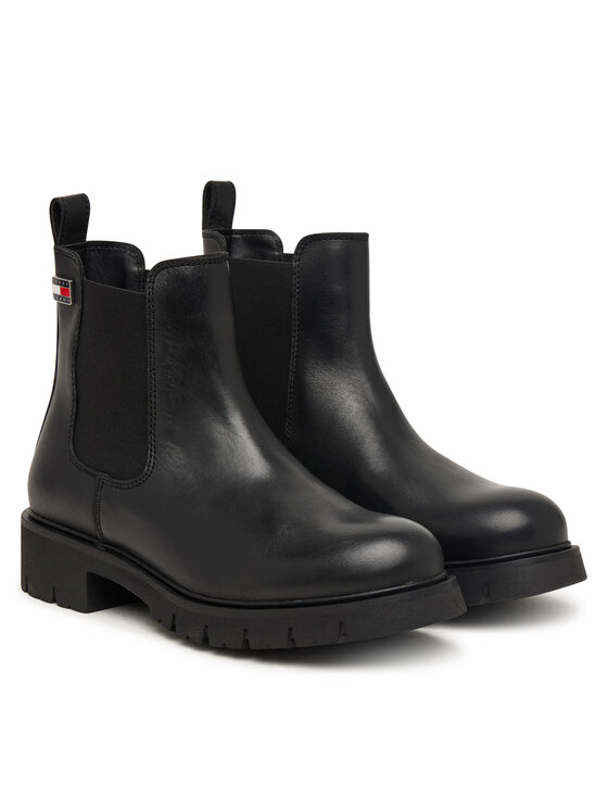 Tommy Jeans Členková obuv s elastickým prvkom Tommy Jeans Tjw Cleated Chelsea Boots EN0EN03105 Čierna