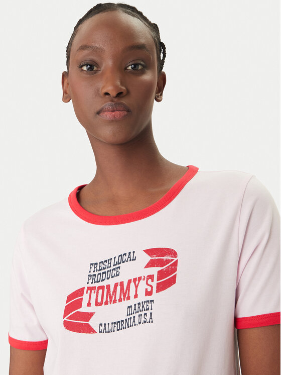 Tommy Jeans Tommy Jeans Camiseta Wavy Flag Contrast Ringer DW0DW22306 Rosa Regular Fit