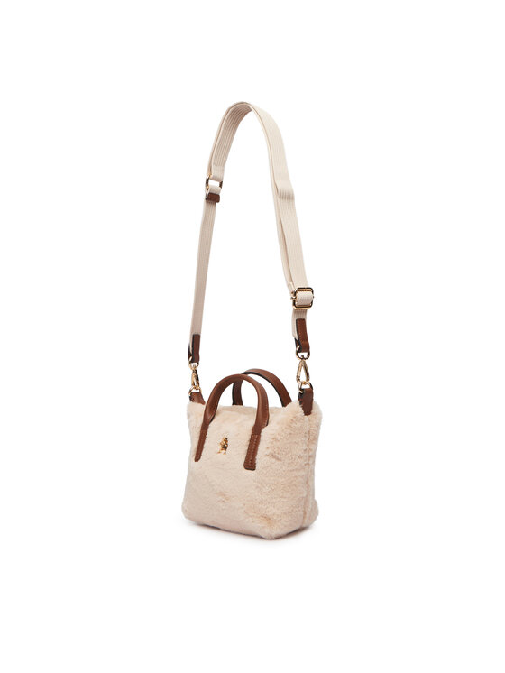 Tommy Hilfiger Bolso Tommy Hilfiger Popette Micro Tote Faux Fur AW0AW19311 Beige claro