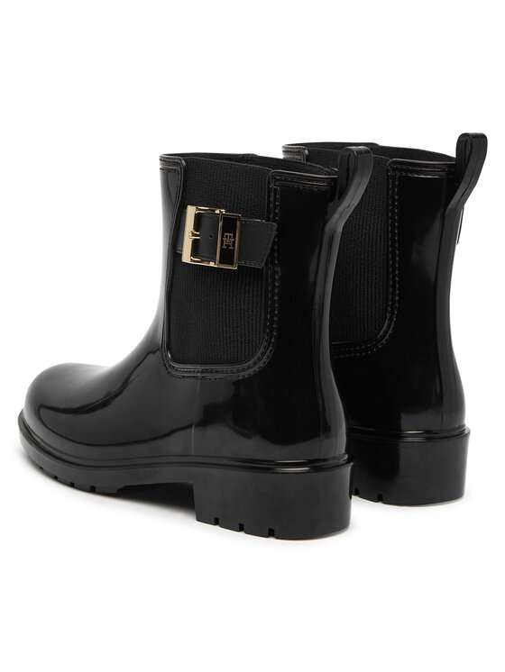 Tommy Hilfiger Gumene čizme Tommy Hilfiger Th Buckle Glossy Ankle Rain Boot FW0FW09543 Crna