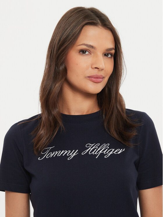 Tommy Hilfiger Tommy Hilfiger T-shirt Script WW0WW43459 Tamnoplava Regular Fit