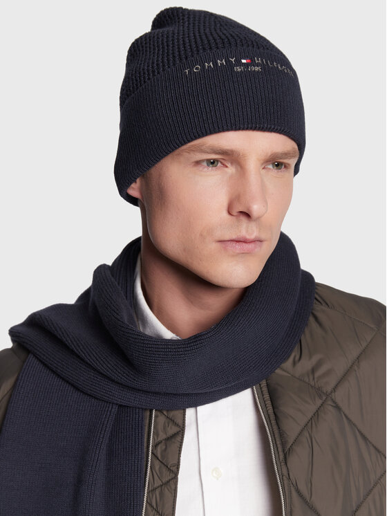 Tommy Hilfiger Set Fular și Căciulă Tommy Hilfiger AM0AM10357 Bleumarin