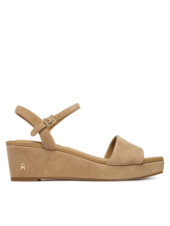 Tommy Hilfiger Sandale Tommy Hilfiger Suede Wrapped Mid Wedge FW0FW09235 Smeđa