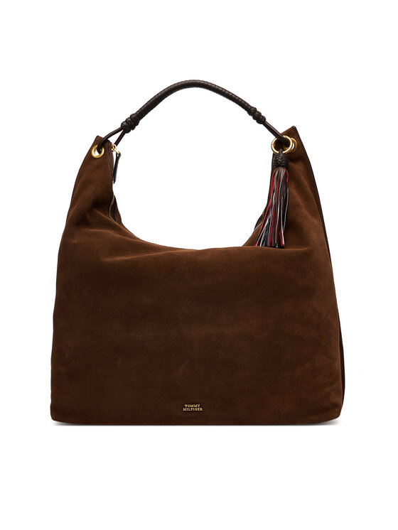 Tommy Hilfiger Torebka Tommy Hilfiger Th Statement Leather Hobo Suede AW0AW18403 Brązowy