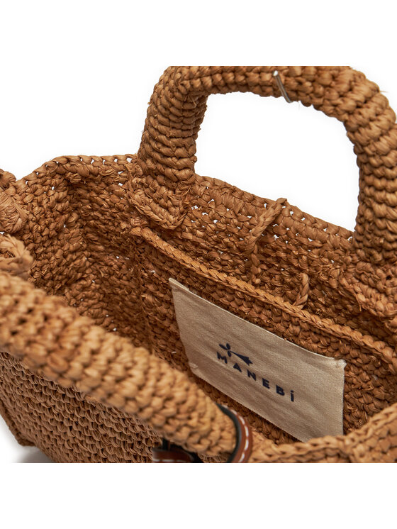 Manebi Τσάντα Manebi Handcrafted Raffia Sunset Bag Mini V 2.2 CO Μπεζ