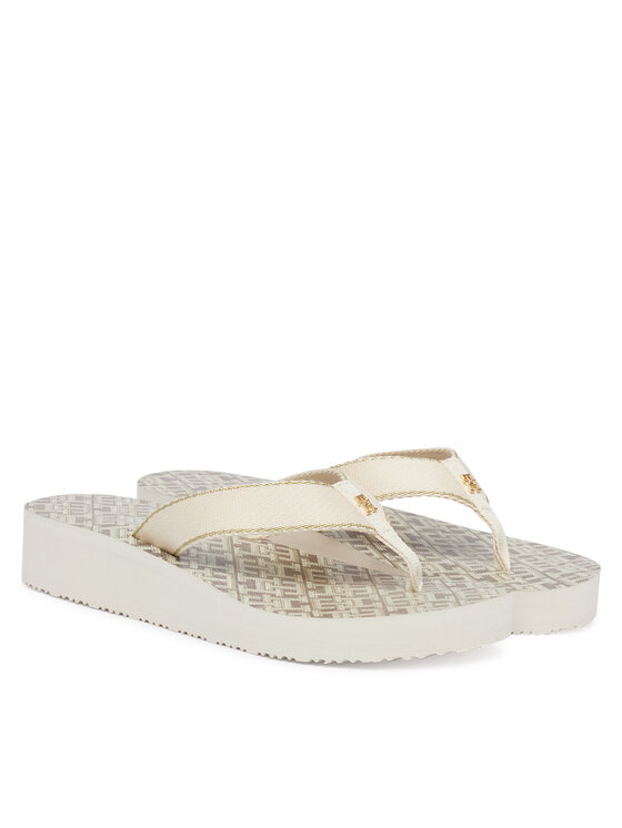 Tommy Hilfiger Japanke Tommy Hilfiger Monogram Mid Wedge Sandal FW0FW09419 Krem