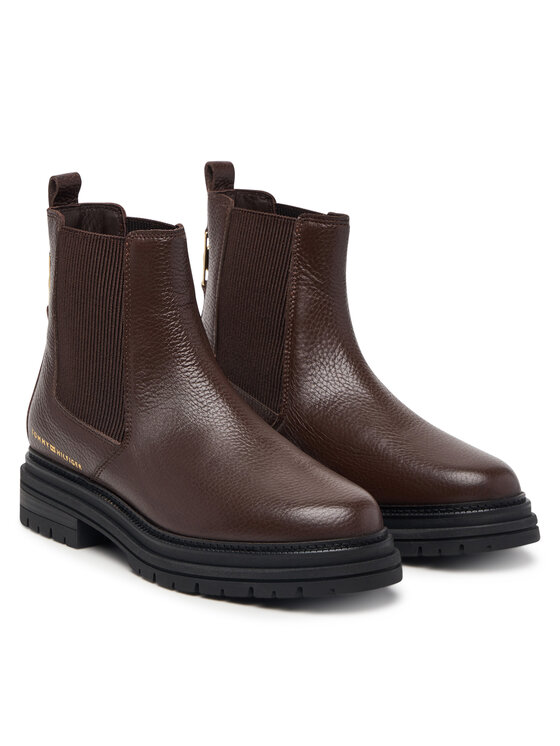 Tommy Hilfiger Ghete Jodhpur Tommy Hilfiger Th Emboss Grain Leather Chelsea FW0FW09559 Maro