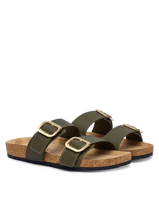 Tommy Hilfiger Чехли Tommy Hilfiger Leather Double Strap Cork Sandals FW0FW09118 Зелен