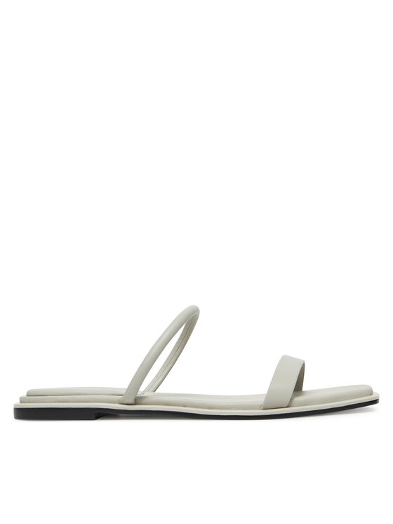 Calvin Klein Şlapi Calvin Klein Flat Sandal Squared 2-Bar Lth HW0HW02532 Écru