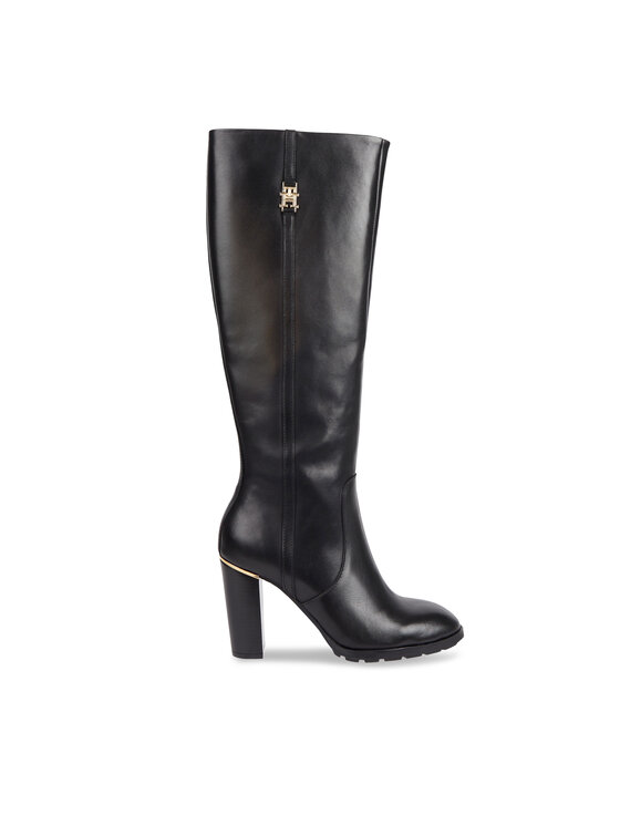 Tommy Hilfiger Ботуши Tommy Hilfiger Feminine Th Hardware Longboot FW0FW07541 Черен