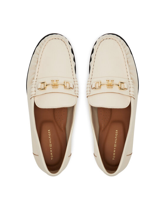 Tommy Hilfiger Nizki čevlji Tommy Hilfiger Soft Leather Horsebit Loafer FW0FW08414 Écru